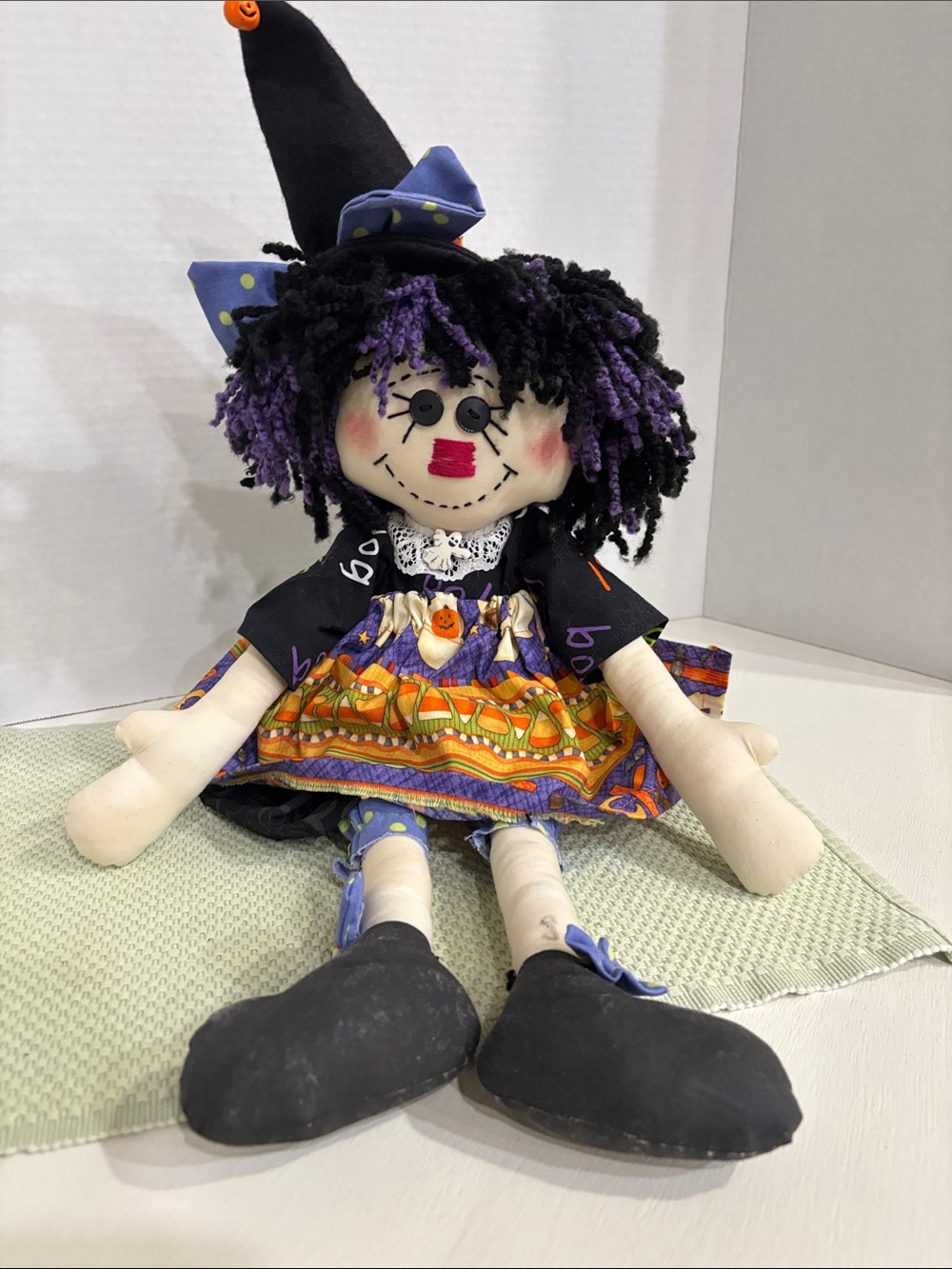 Halloween Witch Rag Doll Plush Toy/Decor Black/Orange/Purple 24” Tall Handmade